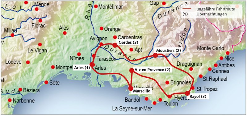 routenkarte-suedfrankreich-12tage-individuell-map