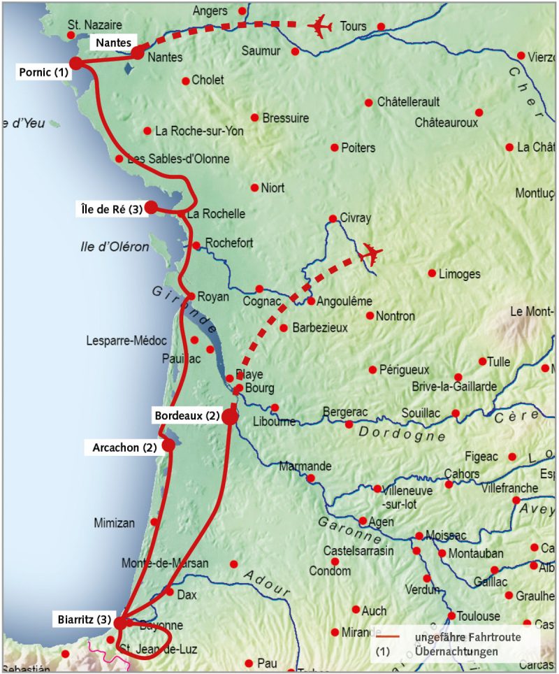 routenkarte-vendee-pays-basque-12tage